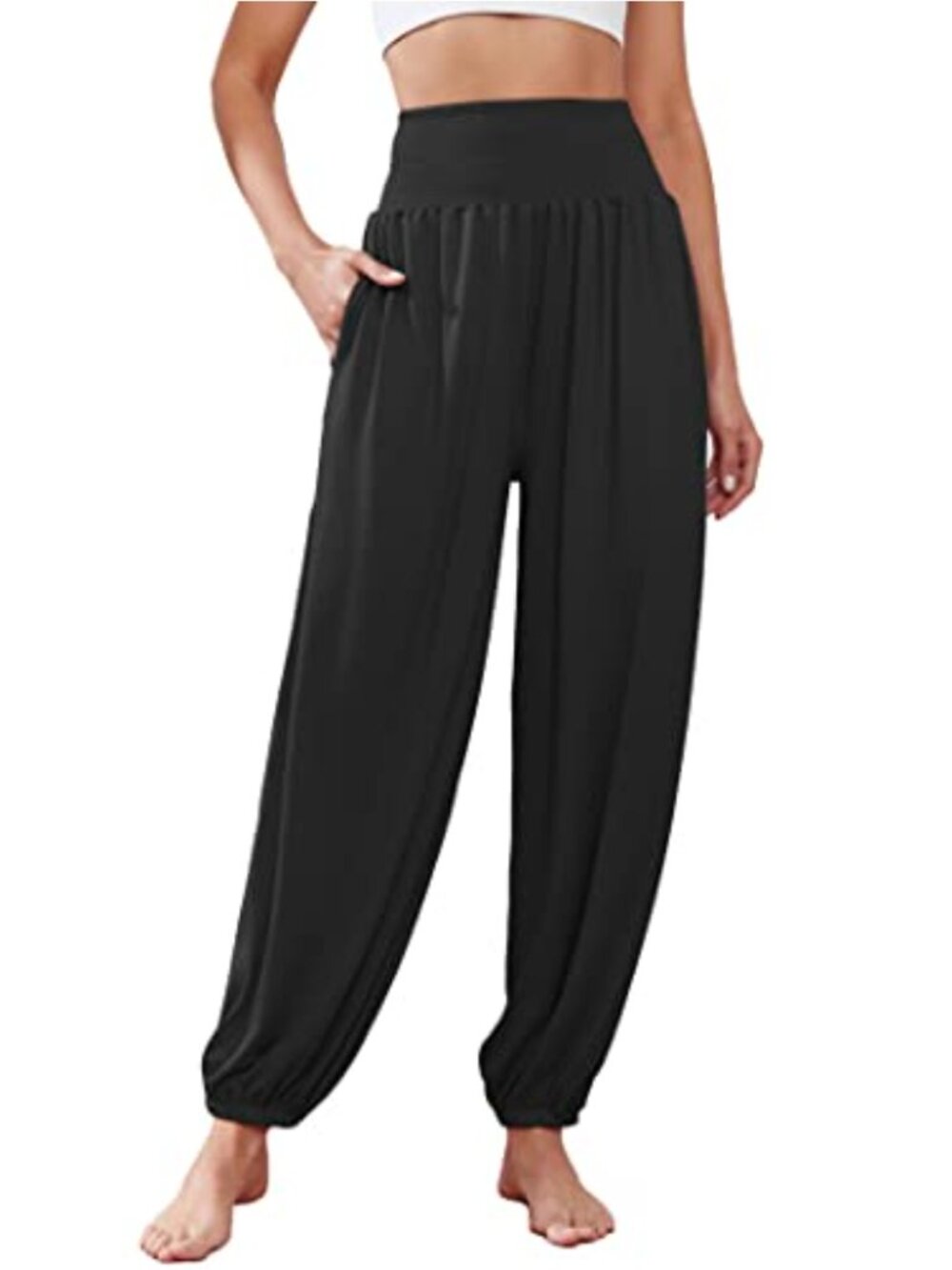Famulily Yoga Harem Pants Smocked High Waist Elastic Ankle Casual Loose Trousers